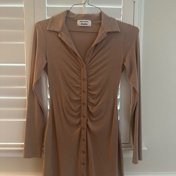 Tan Ribbed Button-Up Dress - Picture 6 of 11